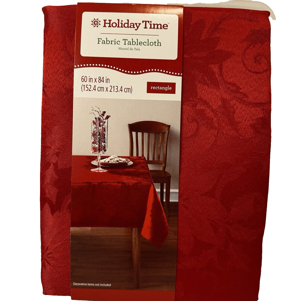 Holiday Time Red Fabric Tablecloth 60X84 inch Rectangle Holiday Polyester NEW